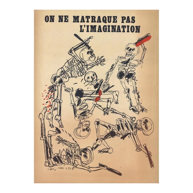 1968 Antonio Segui 'On Ne Matraque Pas L'Imagination' Modernism Black & White,Red Mixed Media For Sale