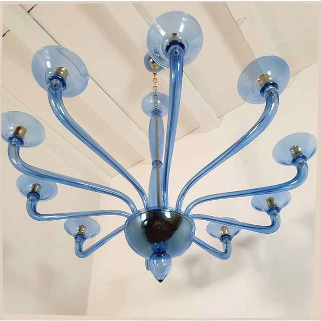 1980s 1980s Large Mid-Century Modern Blue Murano Glass Chandelier For Sale - Image 5 of 12