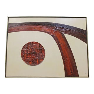 Large Vintage Modern 3d Textured Abstract Oil Painting on Canvas For Sale