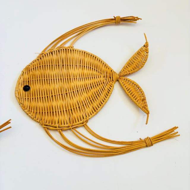 Nautical Vintage Wicker Fish Wall Hangings - Set of 2 For Sale - Image 3 of 11