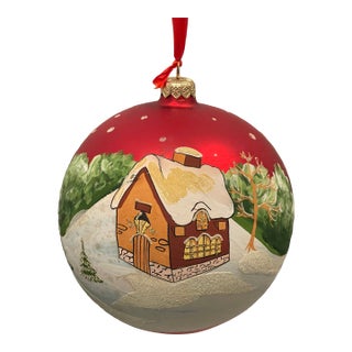 Vintage European Mercury Glass Handpainted Jumbo Blown Glass Christmas Ball For Sale