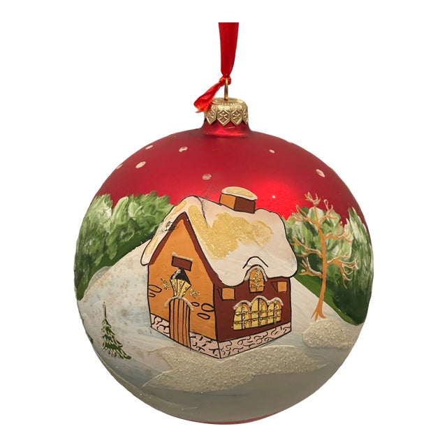 Vintage European Mercury Glass Handpainted Jumbo Blown Glass Christmas Ball For Sale