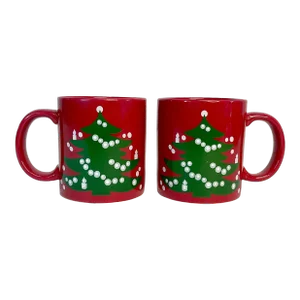1980s Vintage German Waechtersbach Boho Chic Christmas Tree Coffee Mugs - A Pair.