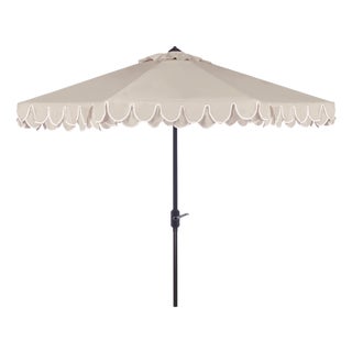 Elegant Scalloped Valance 9ft Umbrella in Beige & White For Sale