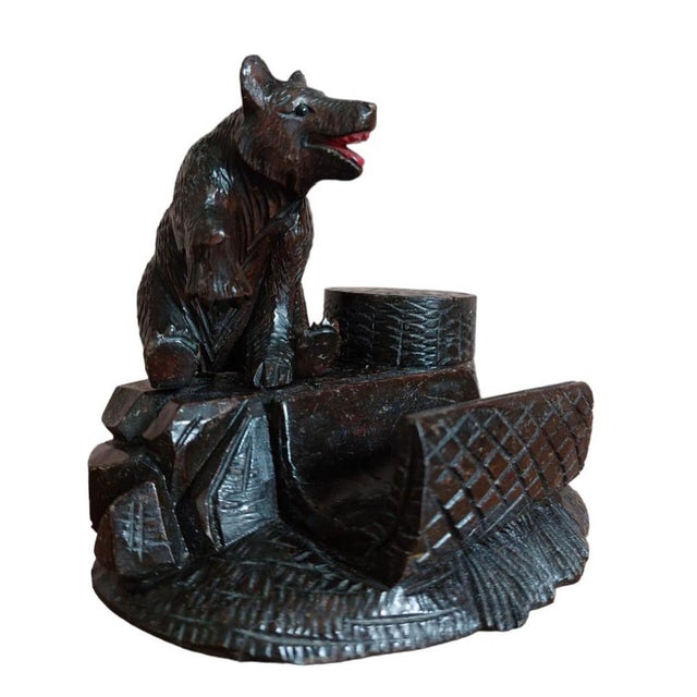 Black forest inkwell Bear Glass eyes Thinny carved Dark Brown This piece has an attribution mark, I am sure that it is...