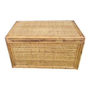 Vintage Bielecky Brothers Style Bamboo Wicker Storage Coffee Table Trunk