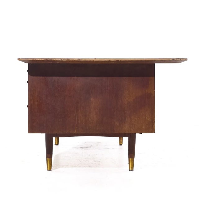 Mid 20th Century Jens Risom Style Jackson Mid Century Cane and Walnut Executive Desk For Sale - Image 5 of 10