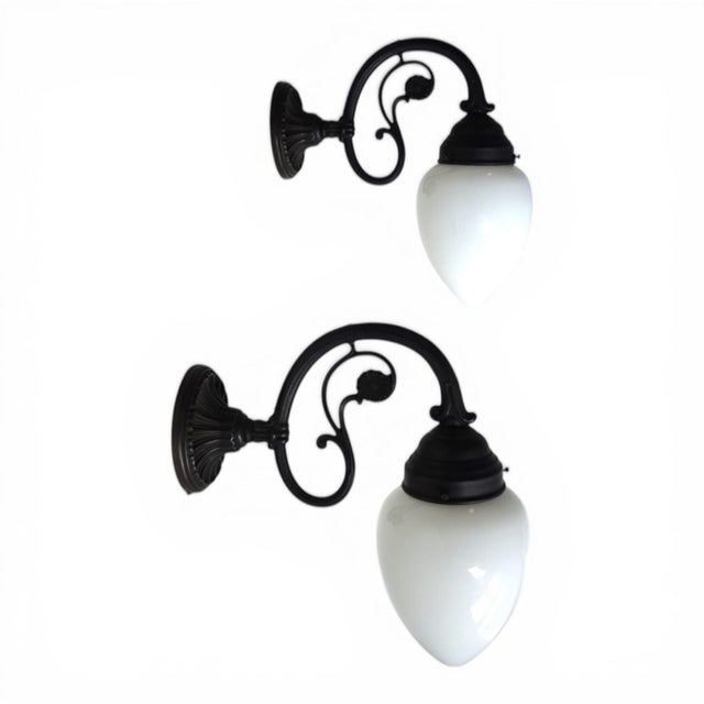 Art Nouveau Brass and Glass Wall Lamps, 1980s, Set of 2 For Sale - Image 11 of 17