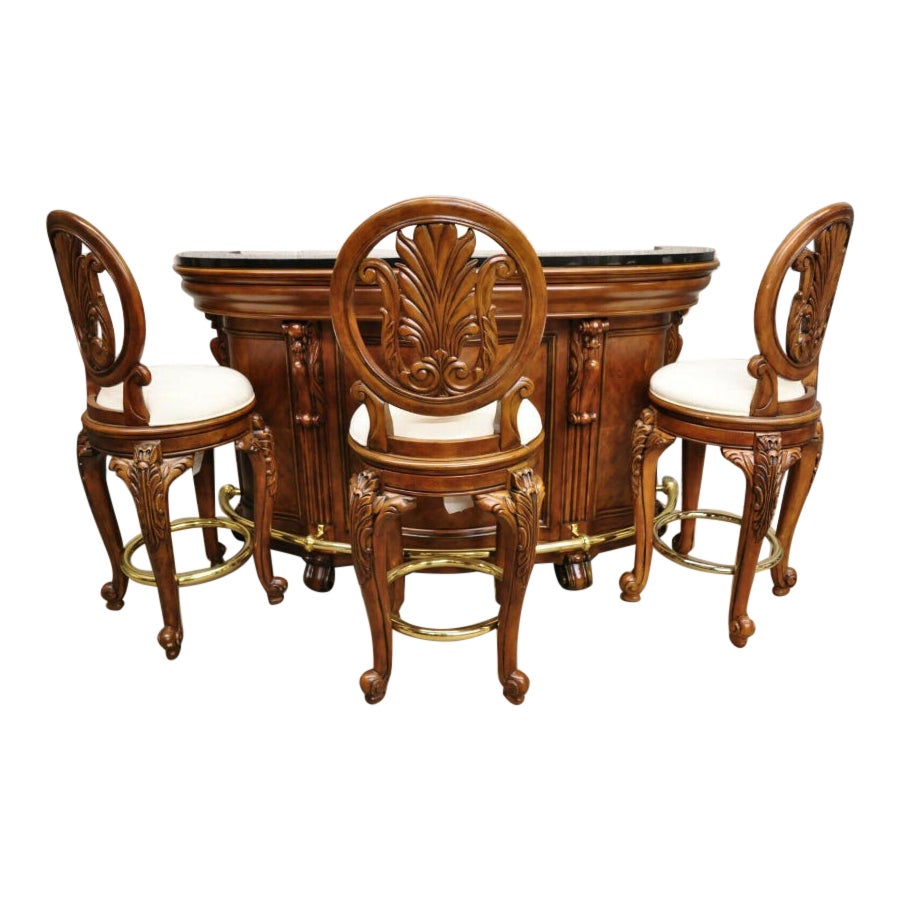 Pulaski Furniture Edwardian Large Marble Top Bar With 3 Swivel Bar