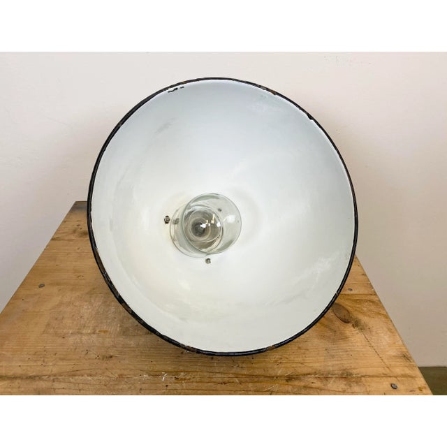 Industrial Black Enamel & Porcelain Ceiling Lamp, 1950s For Sale - Image 10 of 11