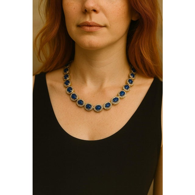 Bochic “Capri” Vintage Tanzanite & Diamond Necklace Set 18K Gold & Silver For Sale - Image 4 of 13