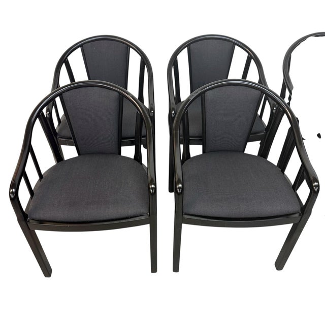 Vintage Italian Modern Black Lacquered Dining Chairs - Set of 8 For Sale - Image 4 of 9