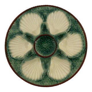 1950s French Longchamp Majolica Green and White Oyster Plate For Sale