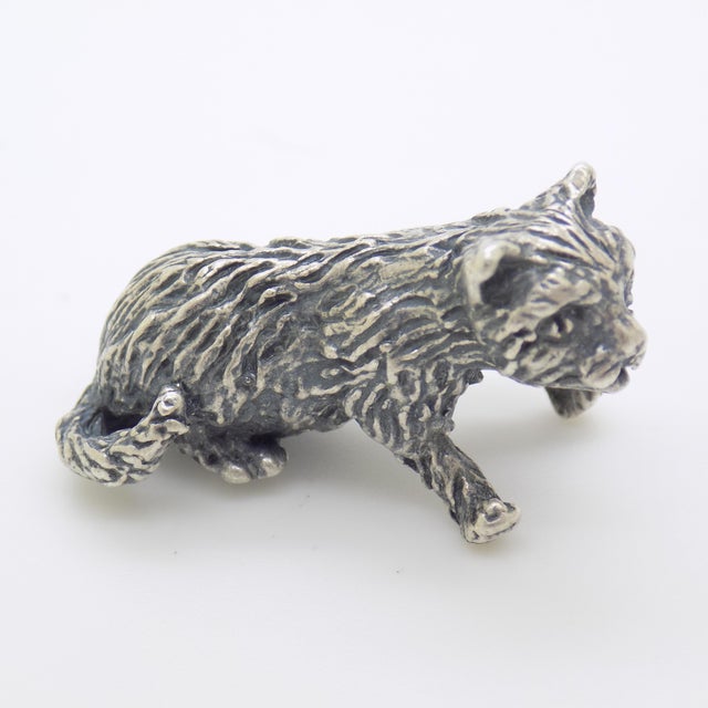 1970s Vintage Italian Sweet Kitten Miniature Figurine in Silver 800, 1970s For Sale - Image 5 of 12