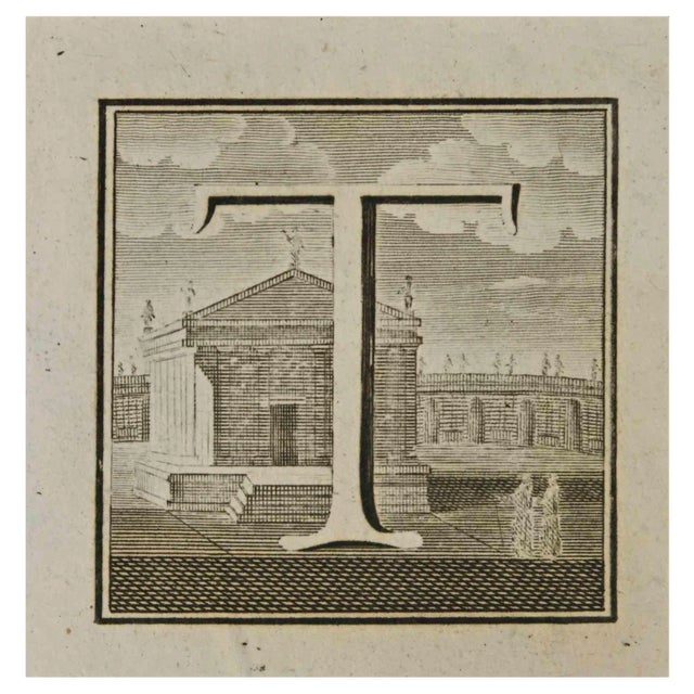 Luigi Vanvitelli, Letter of the Alphabet T, Etching, 18th Century For Sale