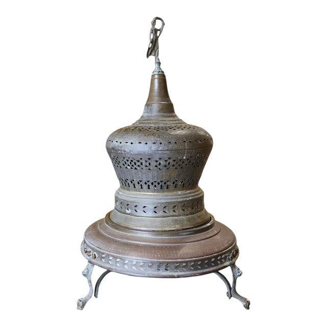 Antique Turkish Pierced Brass & Copper Brazier Coal or Wood Burner, C1930s For Sale
