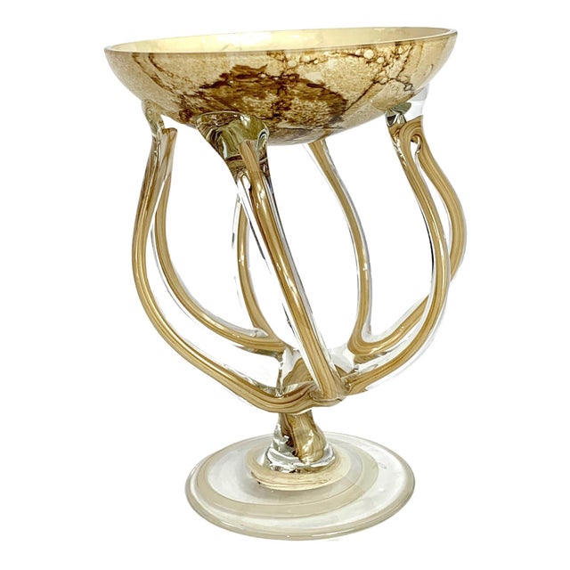 1990s Vintage Josefina Blown Art Glass Octopus Pedestal Dish For Sale - Image 5 of 10