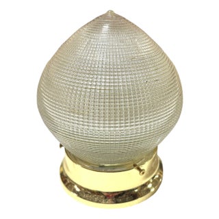 Mid-Century Holophane Ceiling Light Teardrop Globe With Brass Fitter For Sale