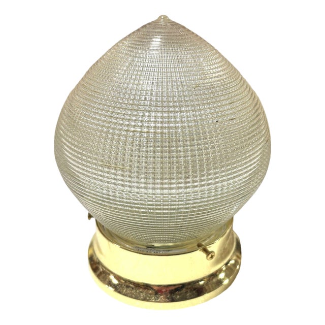 Mid-Century Holophane Ceiling Light Teardrop Globe With Brass Fitter For Sale
