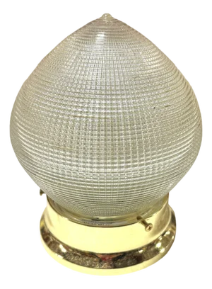 Mid-Century Holophane Ceiling Light Teardrop Globe With Brass Fitter