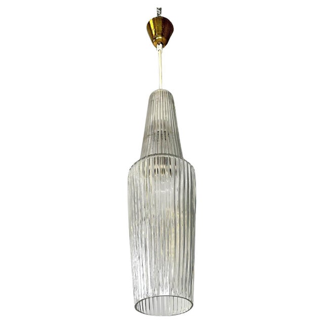 Mid-Century Modern Italian Golden Plastic and Fluted Glass Ceiling Lamp, 1950s For Sale - Image 14 of 14
