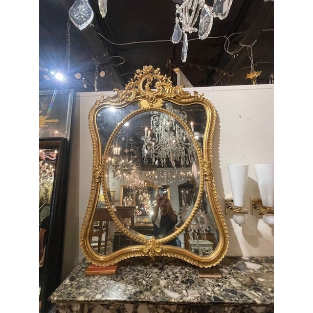 Antique French Louis XV Shaped Giltwood Mirror For Sale - Image 9 of 9
