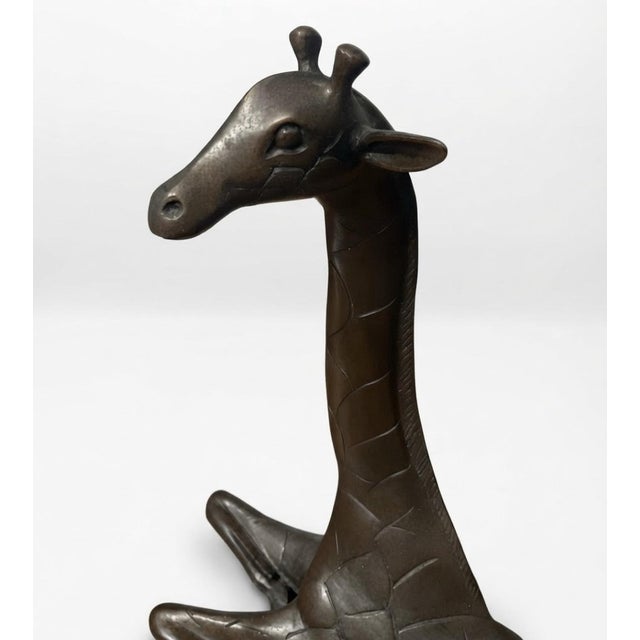 Vintage Unmarked Dark Patinated Giraffe Sculptures, Pair For Sale - Image 4 of 5