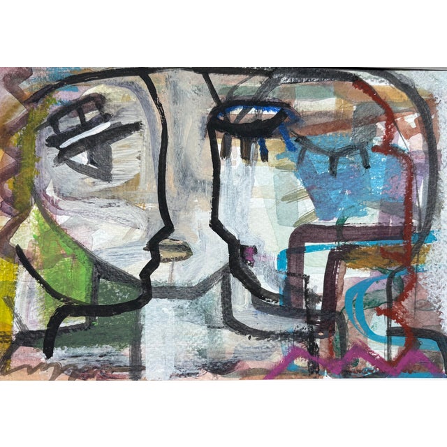 A colorful, whimsical portrait with strong black outlines of a pair of close female friends in new condition. For a best...