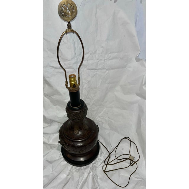 Vintage Bronze Asian Lamp Base With Raised Birds-On Flowered Branches For Sale - Image 9 of 10