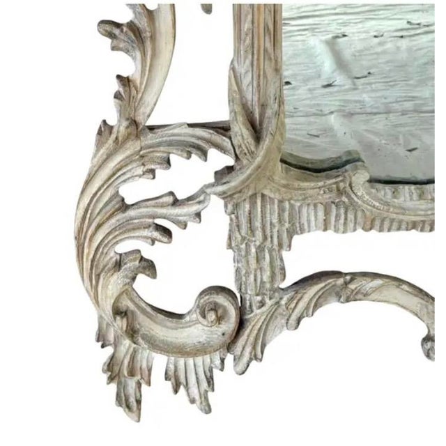 Chinese Chippendale Style Whitewashed Wall Mirror, Hand-Carved Wood For Sale - Image 4 of 9