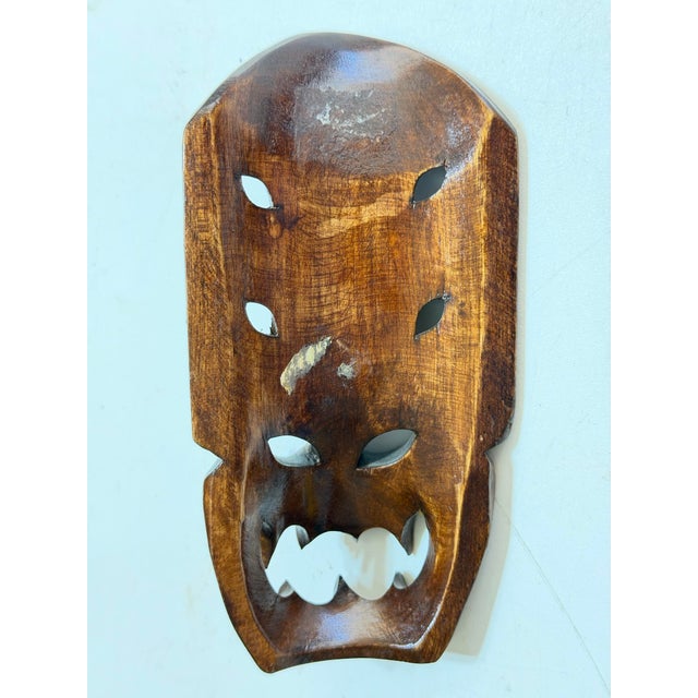 Vintage Balinese Hand-Carved Wood Dragon & Demon Wall Mask For Sale In Portland, OR - Image 6 of 10