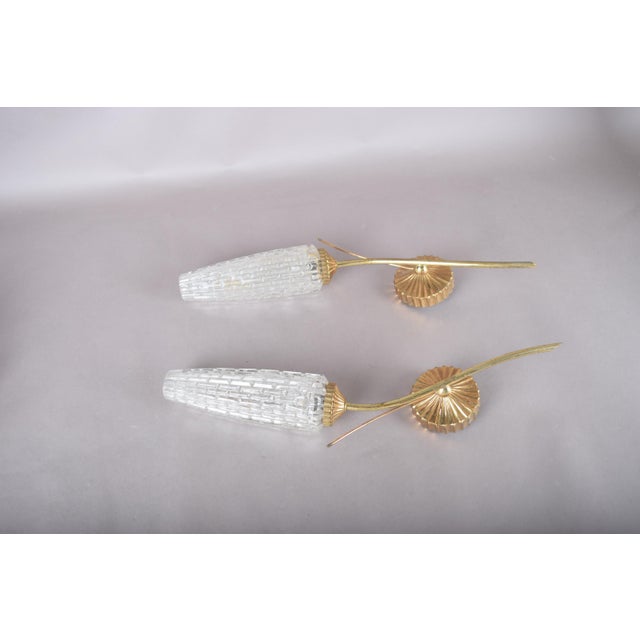 Gold Gold-Toned Wall Sconces with Textured Glass Shades, 1970s, Set of 2 For Sale - Image 8 of 13