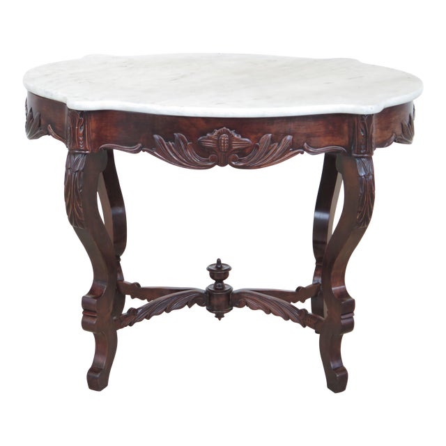 Antique Victorian Marble Top Turtle Top Walnut Table Chairish