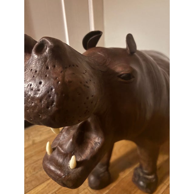 Animal Skin Vintage 1970s Leather Wrapped Hippopotamus Figure With Glass Eyes For Sale - Image 7 of 9