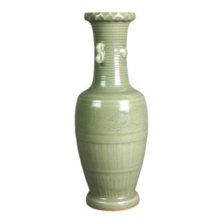 Antique Chinese Celadon Glazed Art Pottery Vase, C1930 For Sale