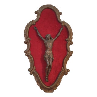 Clay Sculpture of the Crucified Christ Covered with Bronze Foil in Baroque Frame, Tuscany, 1895 For Sale