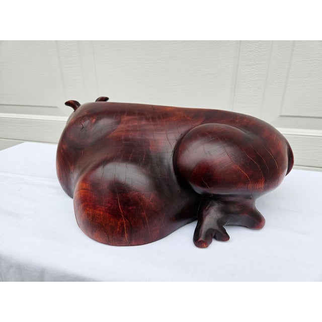 Massive Hand Carved Wooden Hippopotamus Hippo Sculpture For Sale - Image 9 of 17