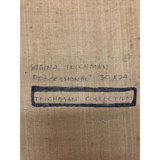 Modern Sabina Teichman, Abstract Procession Jewish Wedding Chuppah Oil Painting Modernist Judaica, c.1950s For Sale - Image 3 of 8