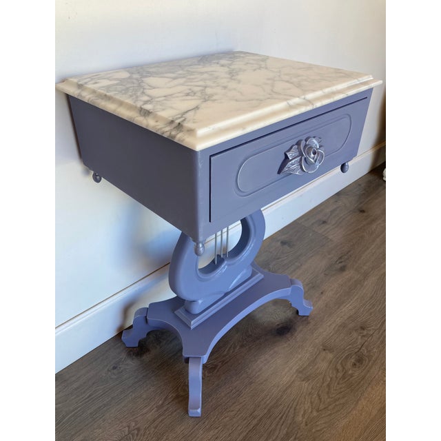 Vintage Mahogany Marble Top Harp End Table Chairish