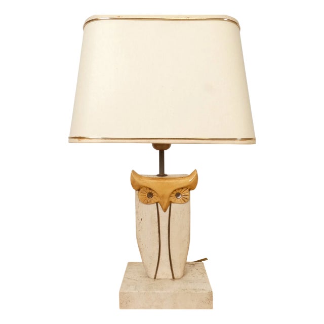 Travertine Owl Table Lamp, 1970s For Sale