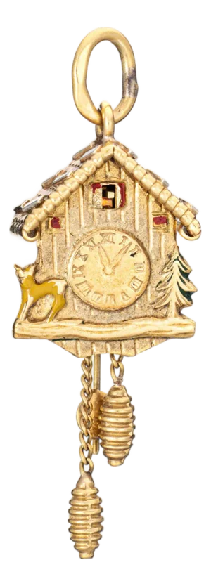 60s Vintage Cuckoo Clock Charm Moves 18k Yellow Gold Pendant Fine Jewelry
