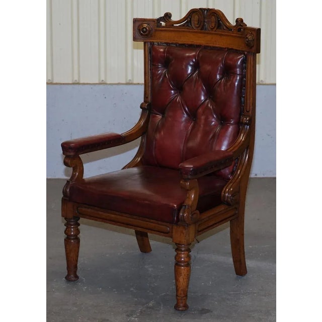 English Estate Oxblood Leather Throne Armchair, 1840s For Sale - Image 3 of 18