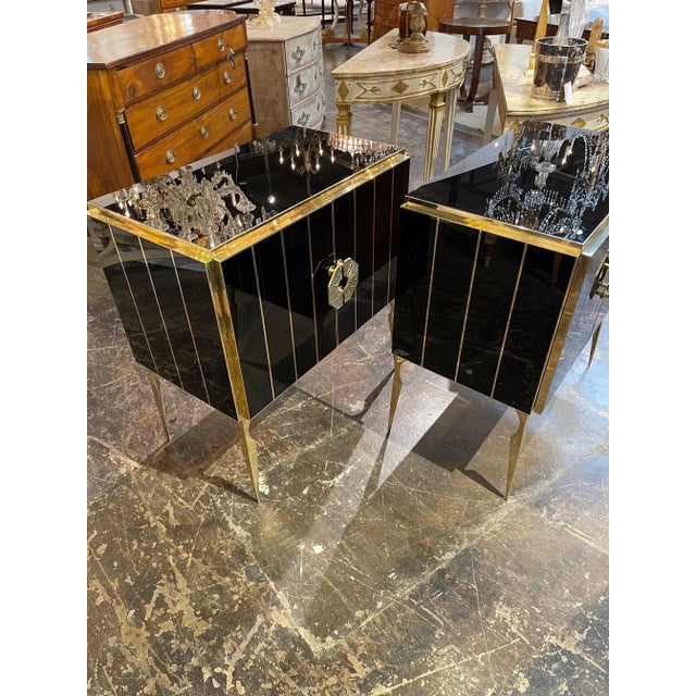 Black Murano Black Glass and Brass Side Tables - A Pair For Sale - Image 8 of 9