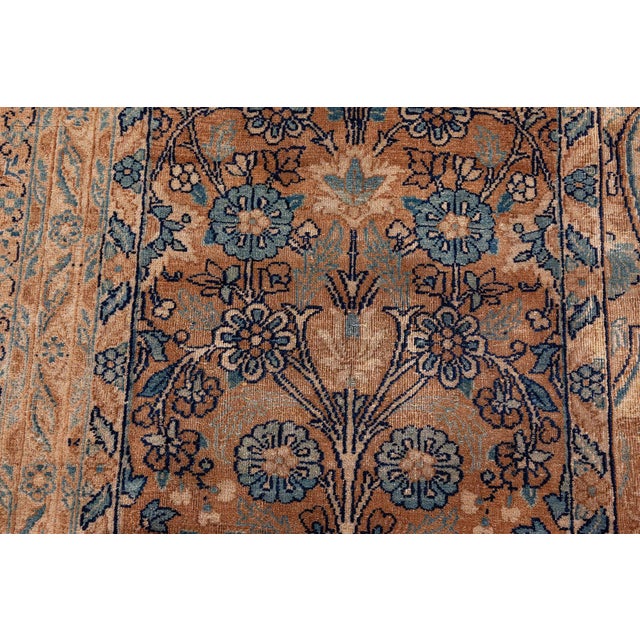 1900 - 1909 Camel and Pastel Blue Antique Persian Kirman Rug For Sale - Image 5 of 11