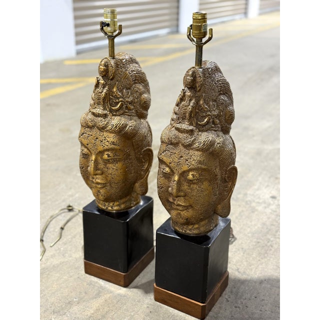 1960s 1960s James Mont Style Buddha Head Lamps - a Pair For Sale - Image 5 of 18