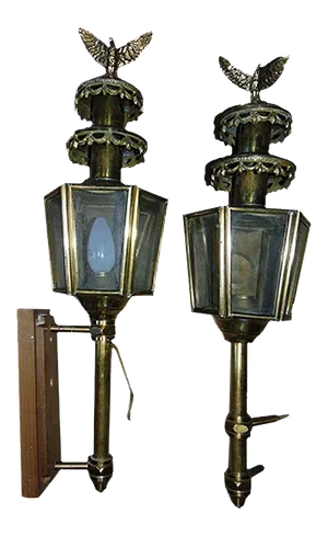 Art Deco Brass Coach Sconces, Set of 2
