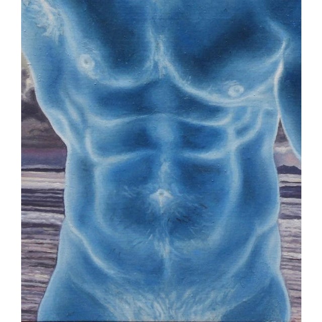 Early 21st Century Here, There and Everywhere by John Tarantola | Oil on Panel Blue male figure against a stormy sky. For Sale - Image 5 of 5