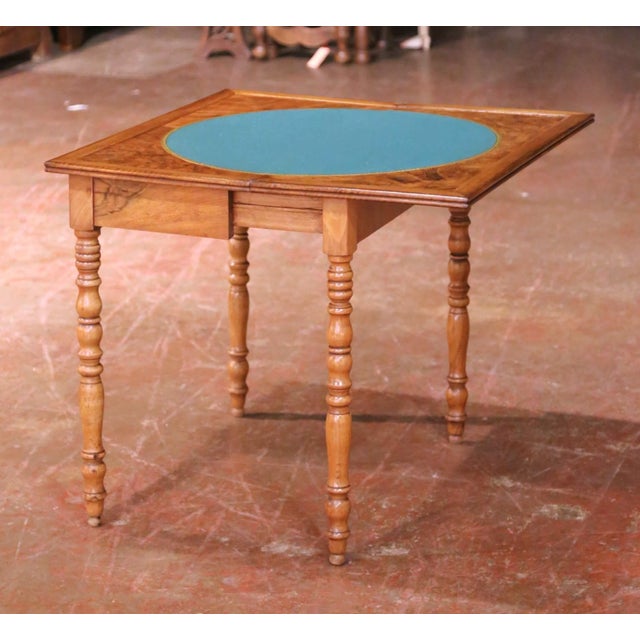 Textile 19th Century French Louis-Philippe Burl Walnut and Felt Folding Game Table For Sale - Image 7 of 11