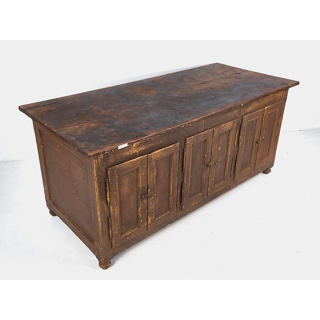 Brown Antique Kitchen Island with Doors on Both Sides, 1850 For Sale - Image 8 of 11