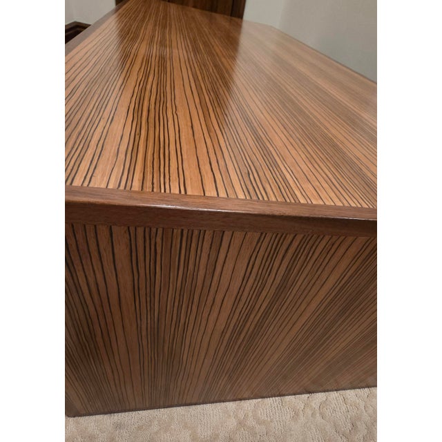 Ebanista BARCELO COCKTAIL TABLE 72"W x 30"D x 19"H Parsons style cocktail table Zebra wood with walnut edge detail Natural...
